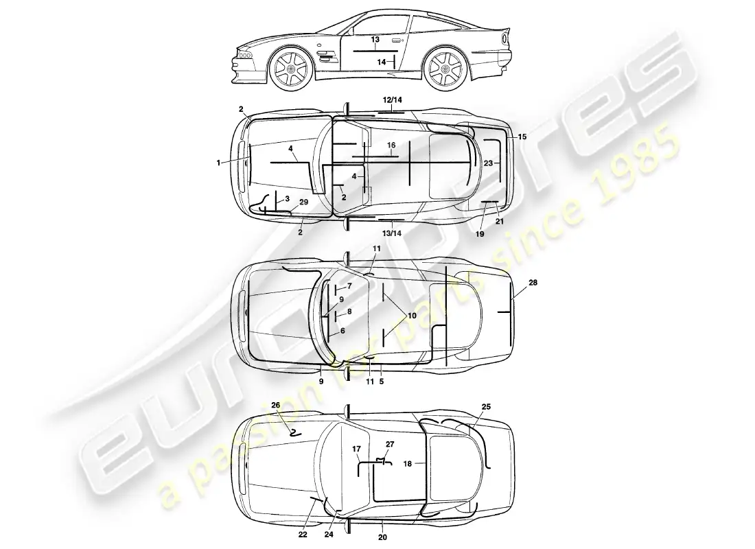 aston martin v8 coupe (1999) harnesses parts diagram