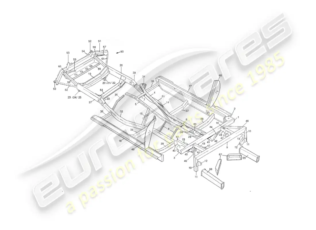 aston martin v8 virage (2000) chassis frame parts diagram