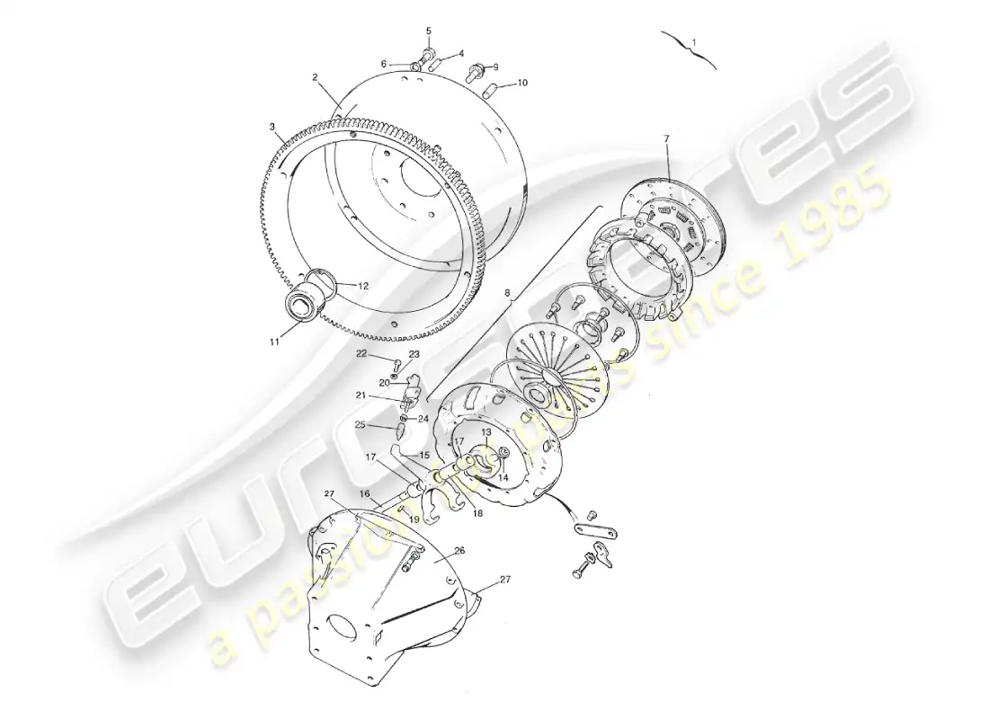 aston martin v8 virage (1999) clutch & flywheel parts diagram