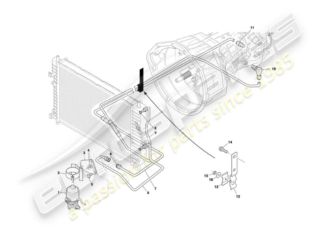 aston martin db7 vantage (2004) manual transmission, gearbox cooling part diagram
