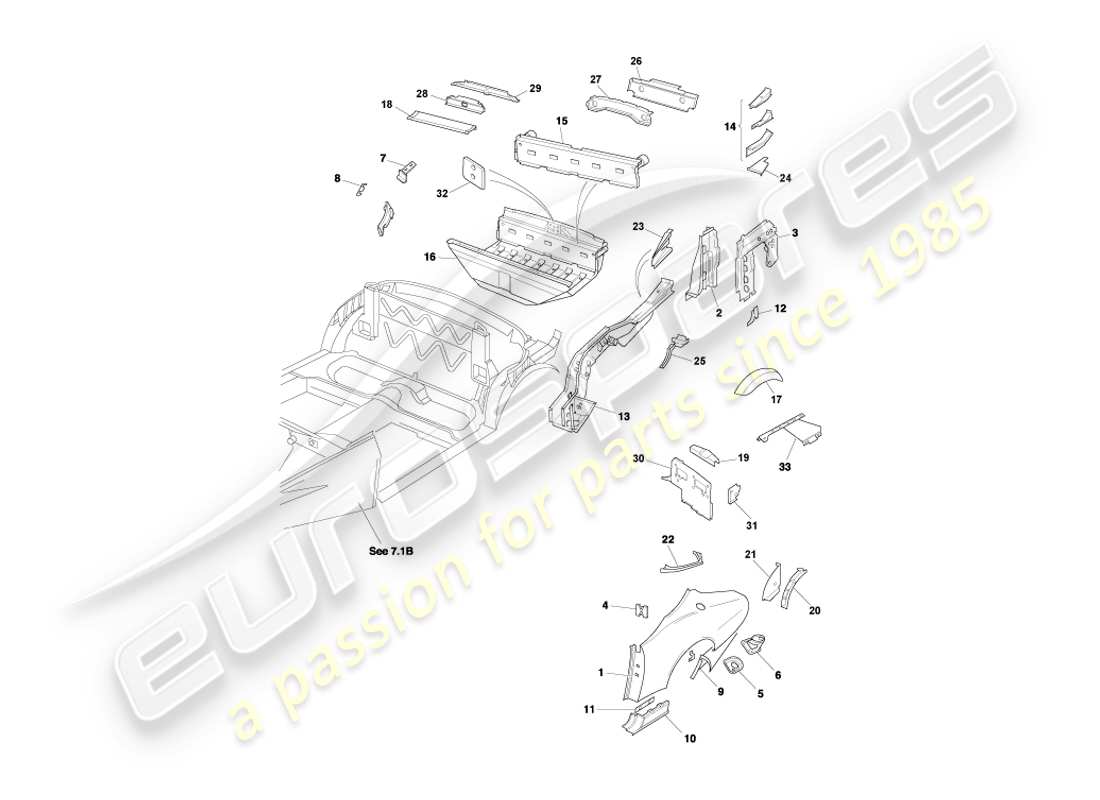 aston martin db7 vantage (2001) rear end panels, volante part diagram