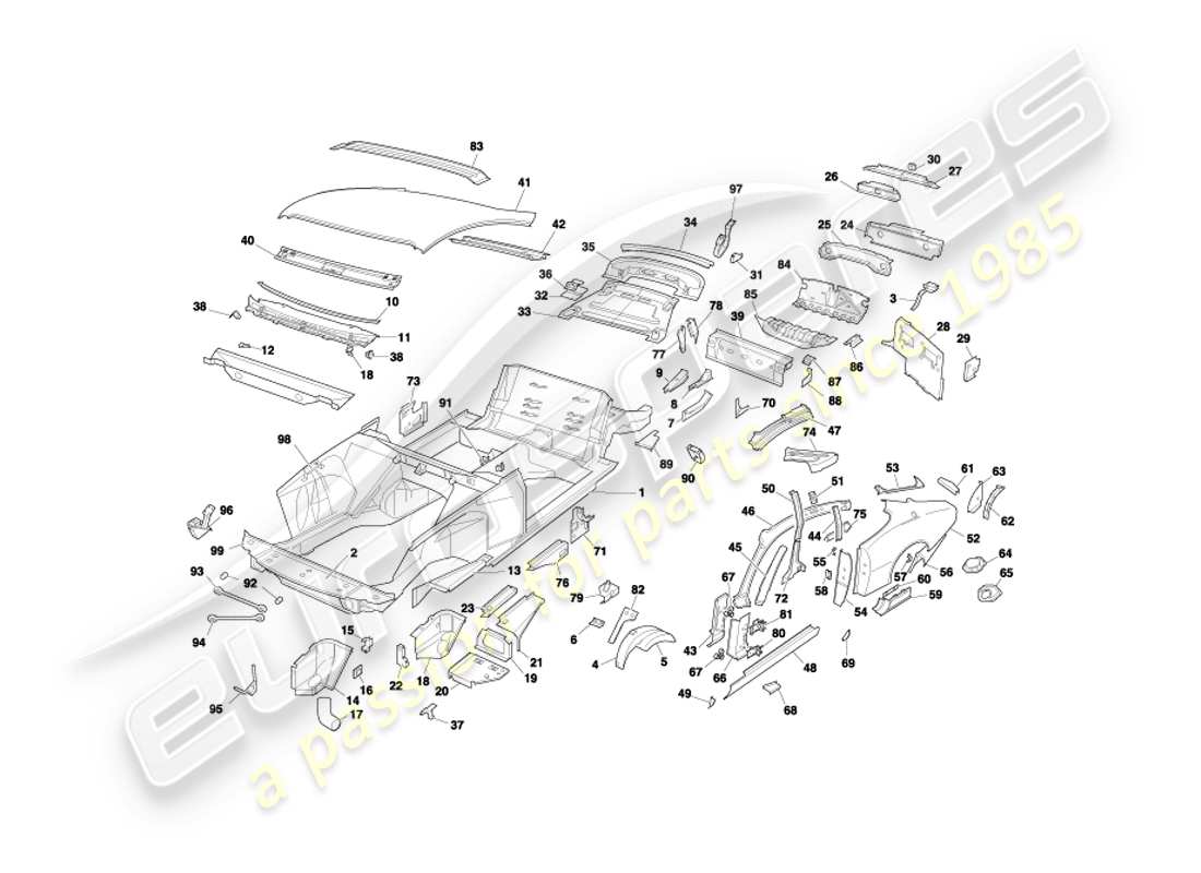 aston martin db7 vantage (2001) body panels, coupe part diagram