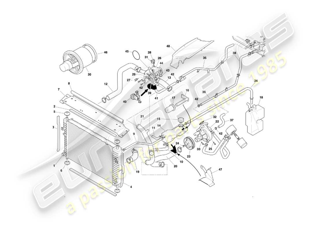 aston martin db7 vantage (2001) water cooling system part diagram