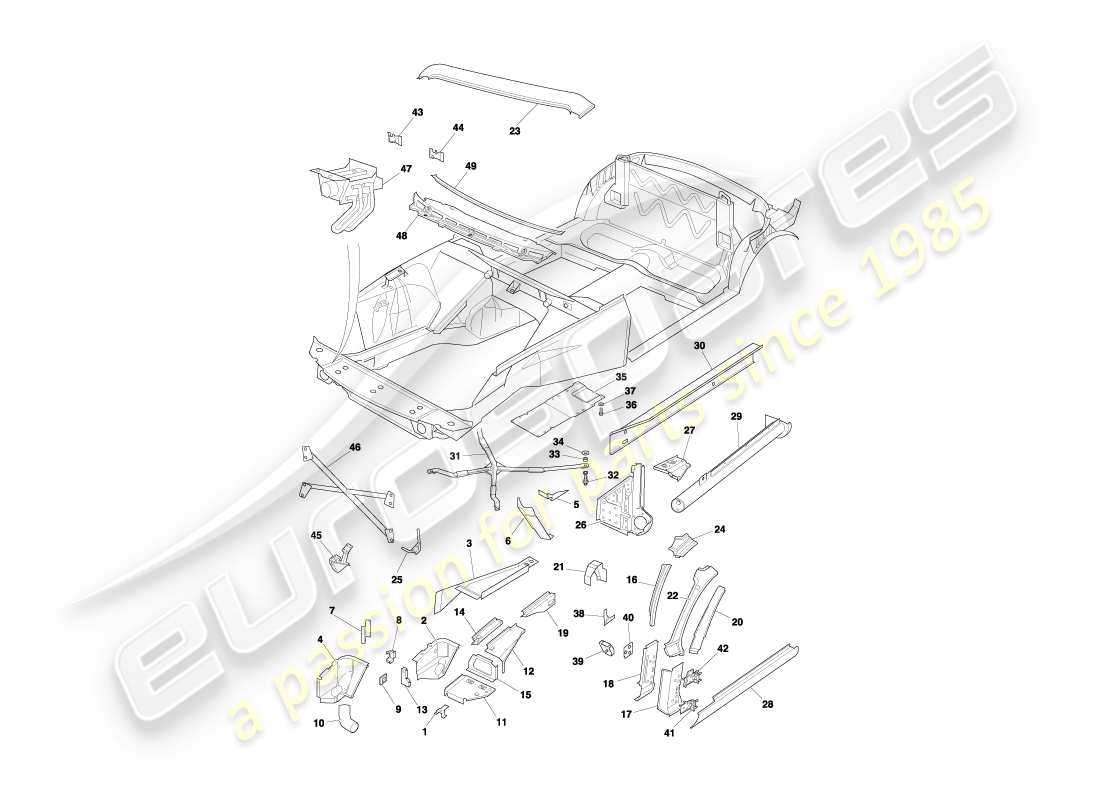 aston martin db7 vantage (2001) front end panels, volante part diagram