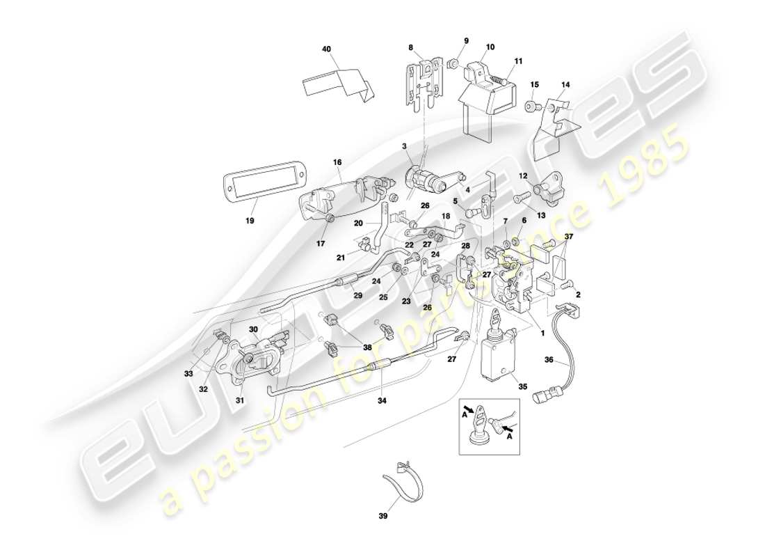 aston martin db7 vantage (2001) door latch mechanism part diagram