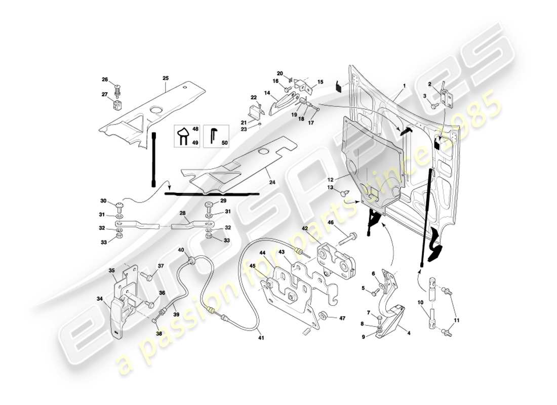 aston martin db7 vantage (2001) bonnet part diagram