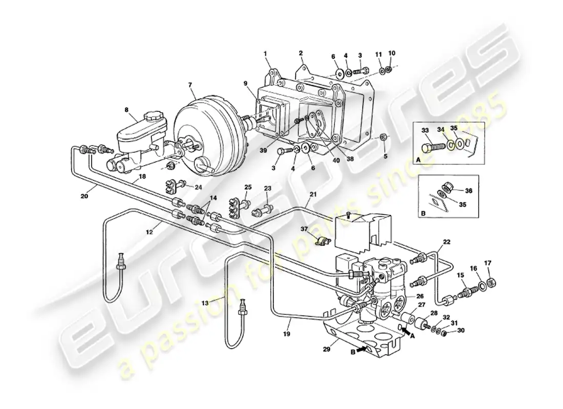 aston martin v8 volante (1998) servo & modulator part diagram