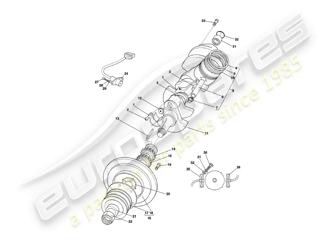 aston martin v8 coupe (2000) crankshaft, pistons & rods parts diagram