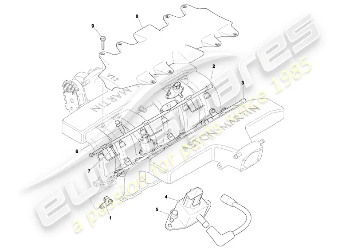 aston martin vanquish (2001) fuel rails & injectors parts diagram