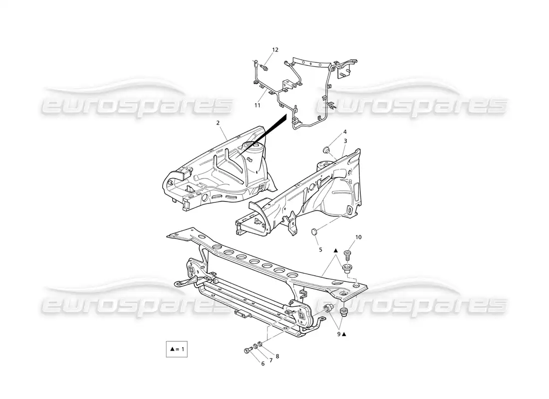 maserati qtp v8 evoluzione body shell: front panel and inner wheelarches parts diagram