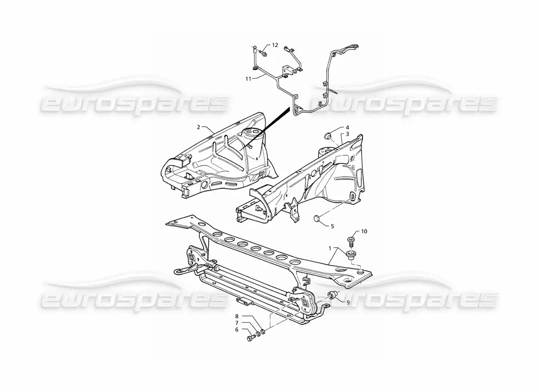 maserati qtp v8 (1998) body shell: front panel and inner wheelarches parts diagram