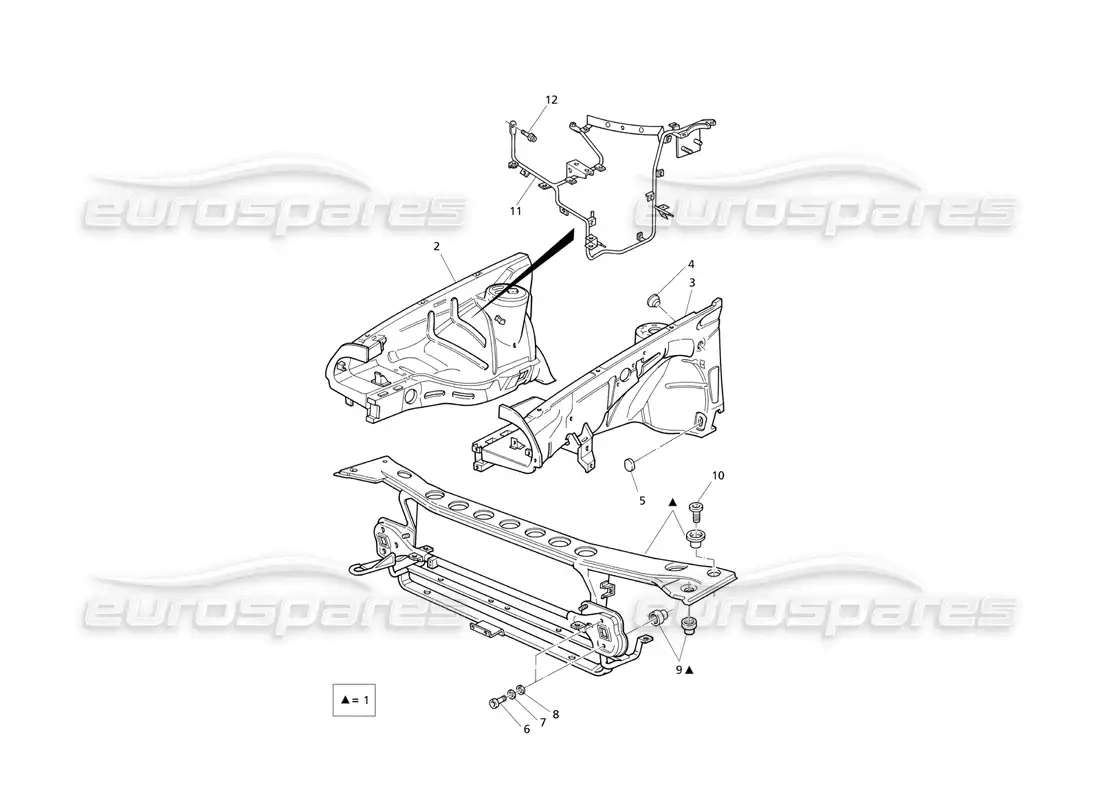 maserati qtp v6 evoluzione body shell: front panel and inner wheelarches parts diagram