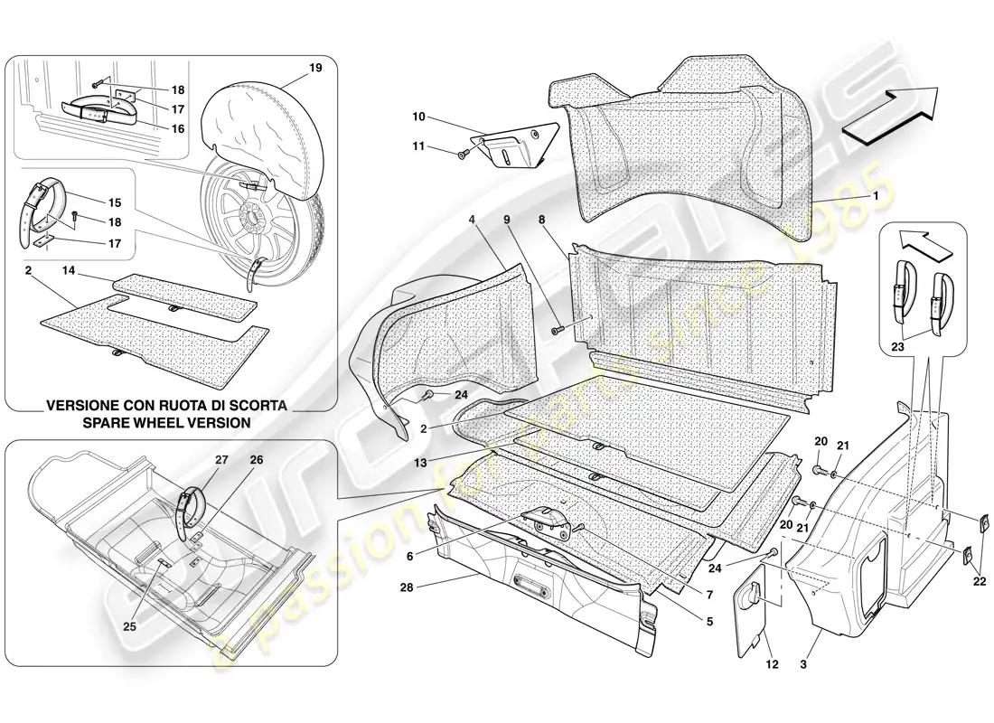 ferrari 599 gto (rhd) luggage compartment trim parts diagram