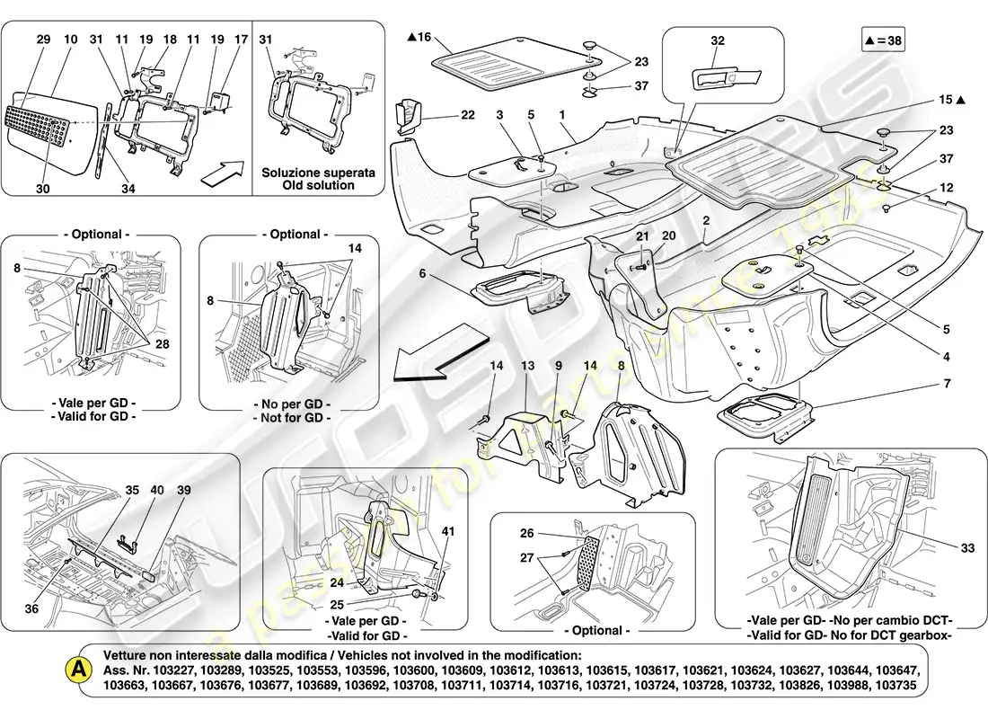 ferrari california (rhd) passenger compartment mats parts diagram
