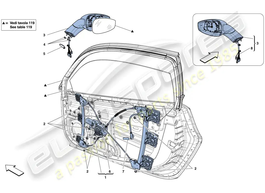ferrari 488 gtb (rhd) doors - power window and rear view mirror parts diagram