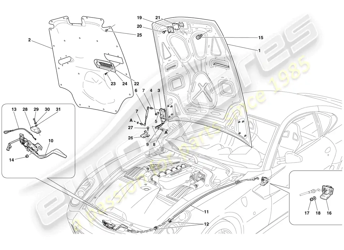 ferrari 599 gtb fiorano (europe) engine compartment lid parts diagram