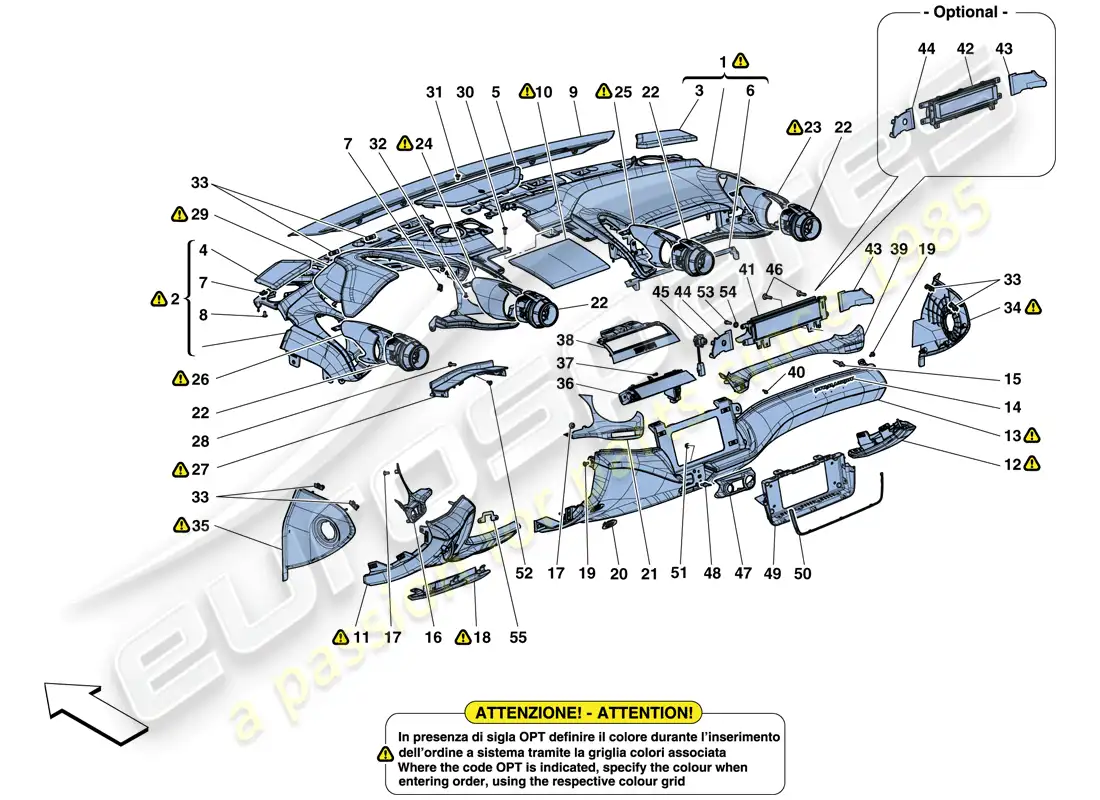 ferrari gtc4 lusso t (europe) dashboard - trim parts diagram