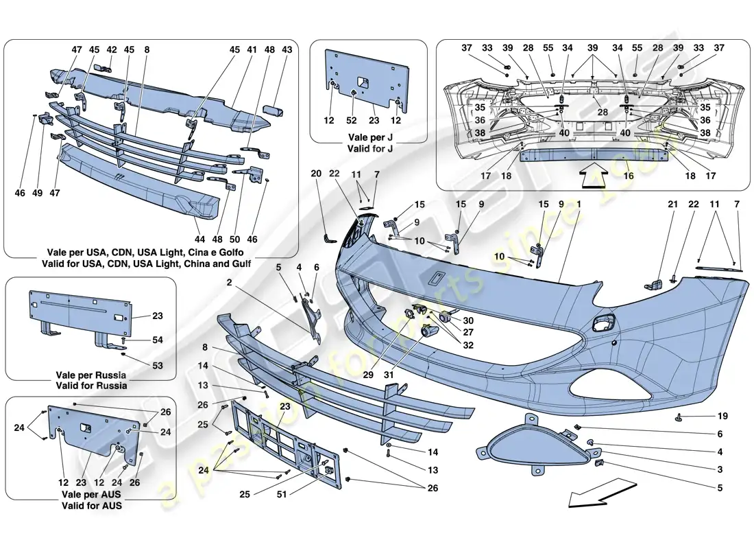ferrari california t (rhd) front bumper parts diagram