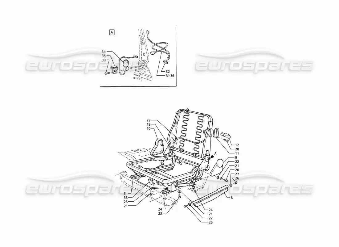maserati ghibli 2.8 (abs) front seats structure parts diagram