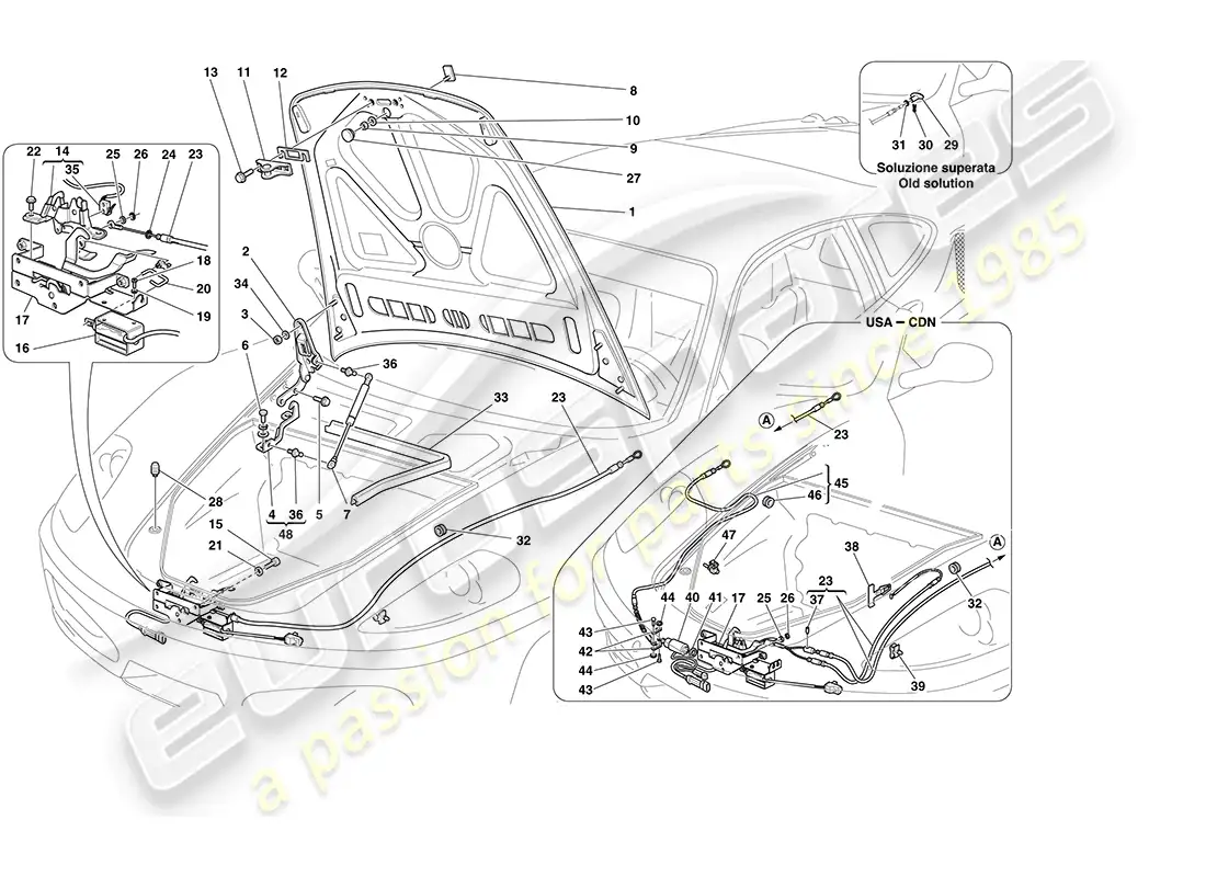 ferrari f430 coupe (rhd) front lid and opening mechanism parts diagram