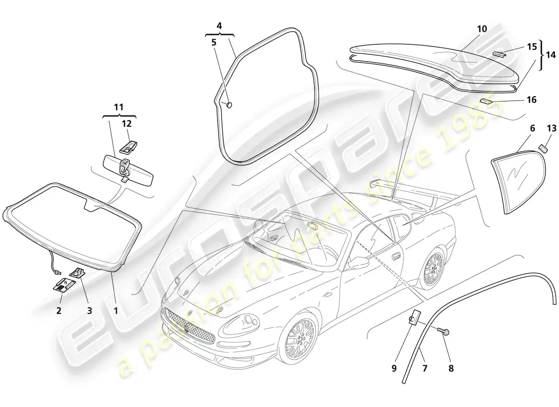 maserati trofeo glasses - gaskets and inner rearview mirror parts diagram