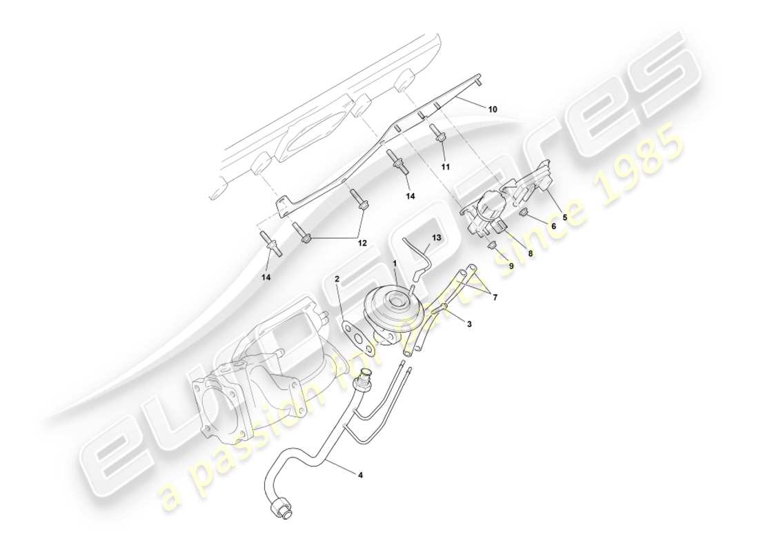 aston martin db7 vantage (1999) egr, dpfe & evr systems part diagram