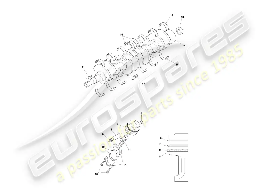 aston martin db7 vantage (1999) crankshaft, pistons & rods part diagram