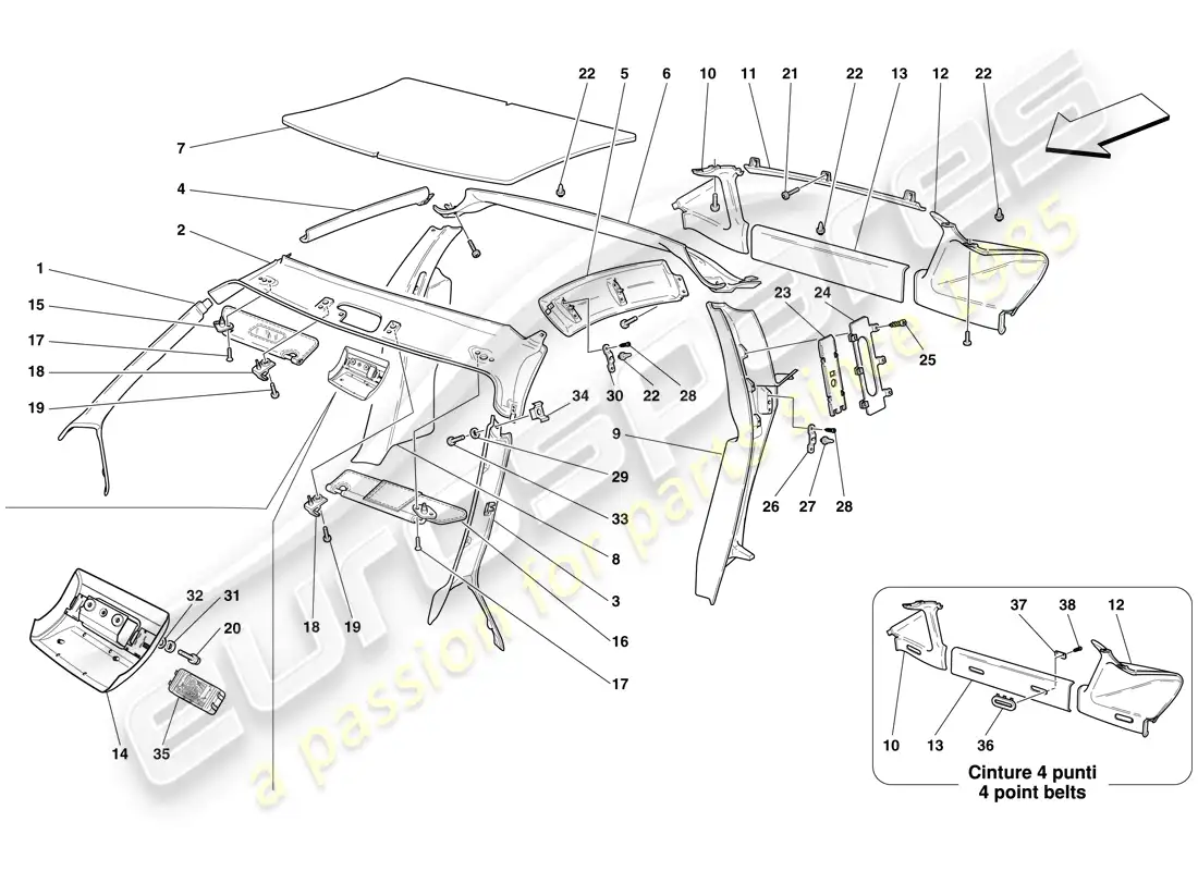 ferrari f430 scuderia (rhd) headliner trim and accessories parts diagram