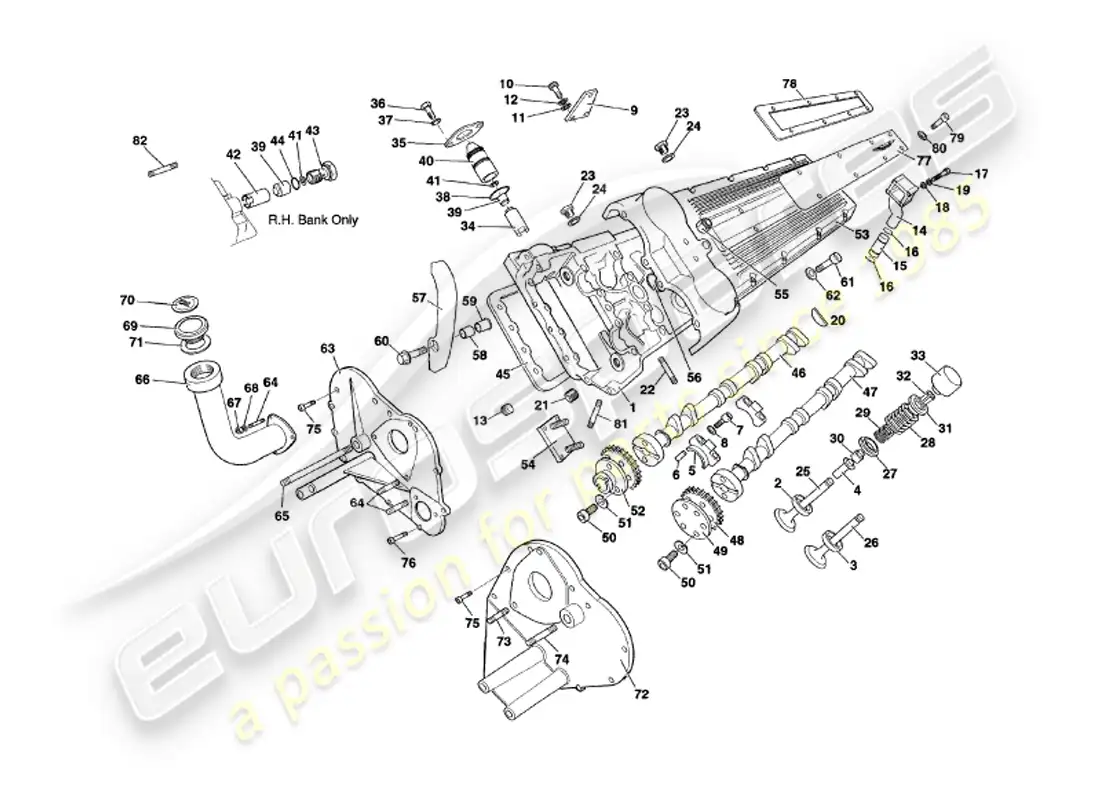 aston martin v8 volante (2000) cylinder heads parts diagram