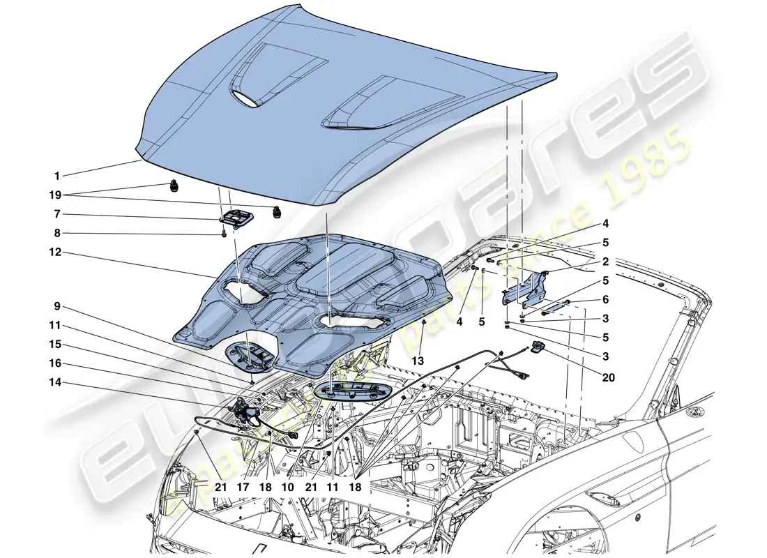 ferrari california t (usa) front lid and opening mechanism parts diagram
