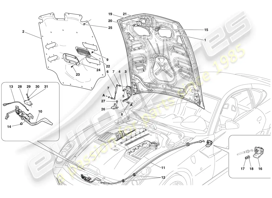 ferrari 599 gto (usa) engine compartment lid parts diagram