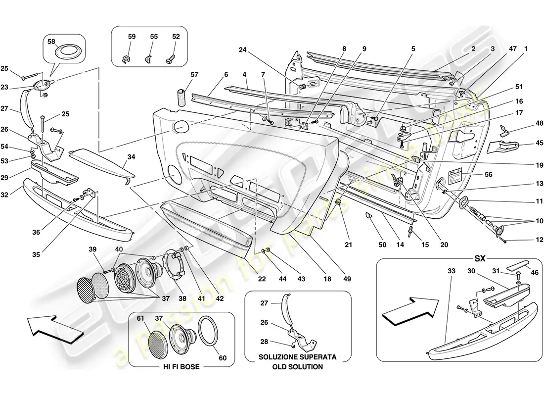 ferrari f430 coupe (europe) doors - substructure and trim parts diagram