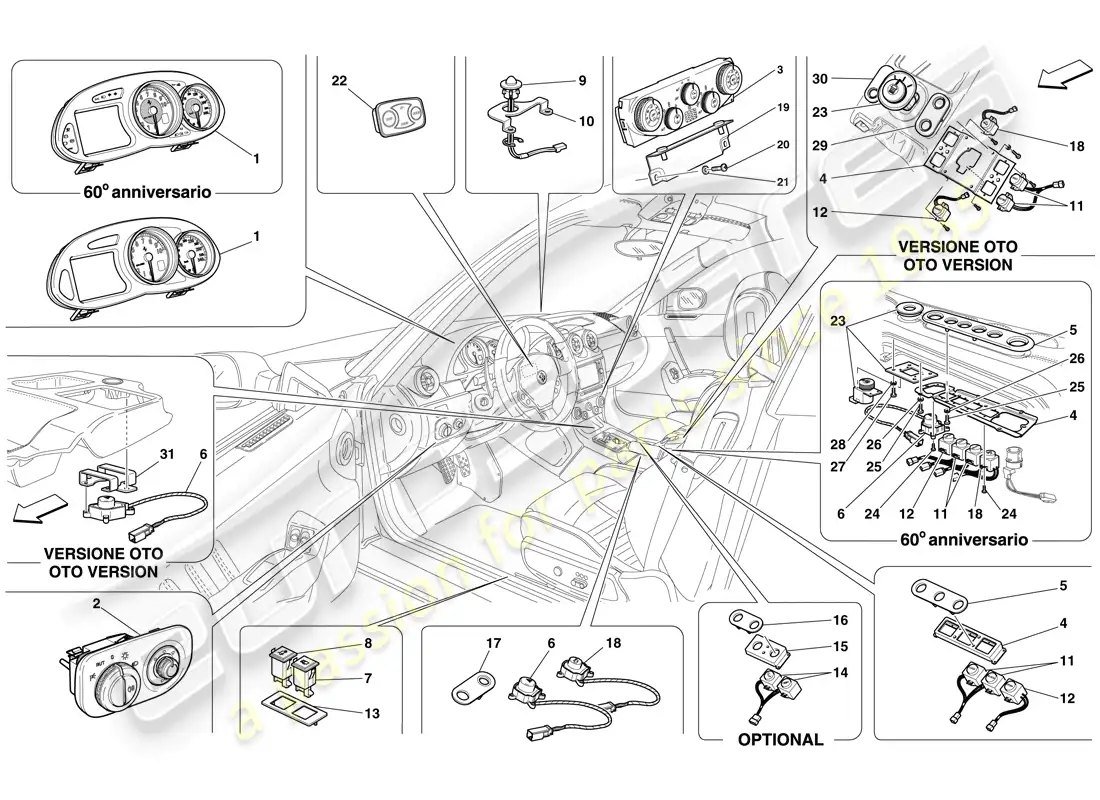 ferrari 612 sessanta (rhd) instrumentation parts diagram