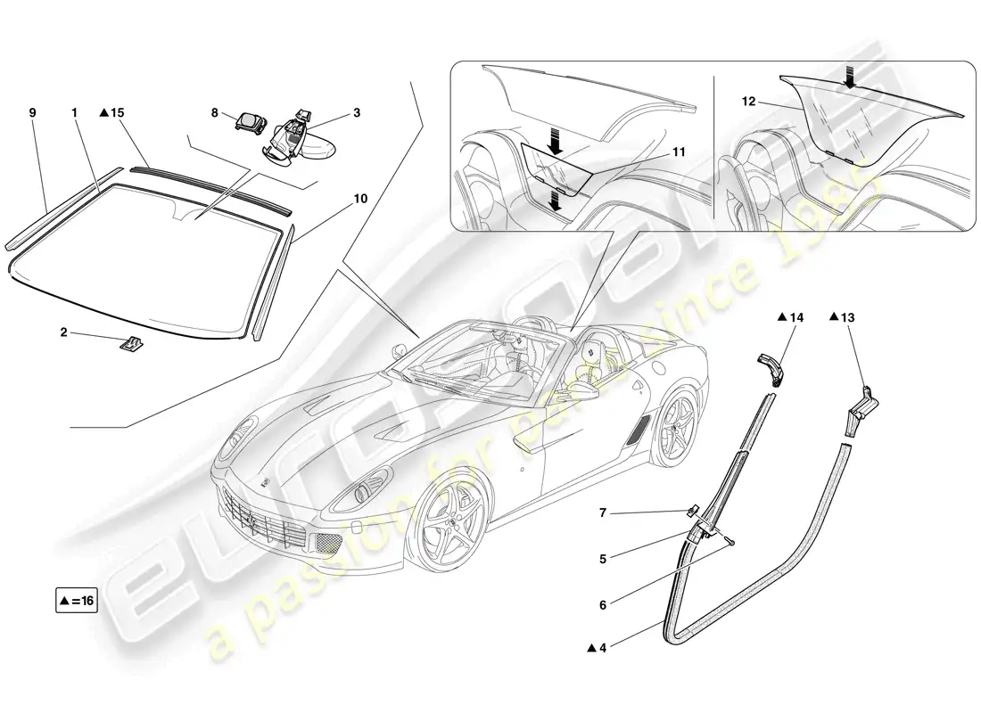 ferrari 599 sa aperta (usa) screens, windows and seals parts diagram