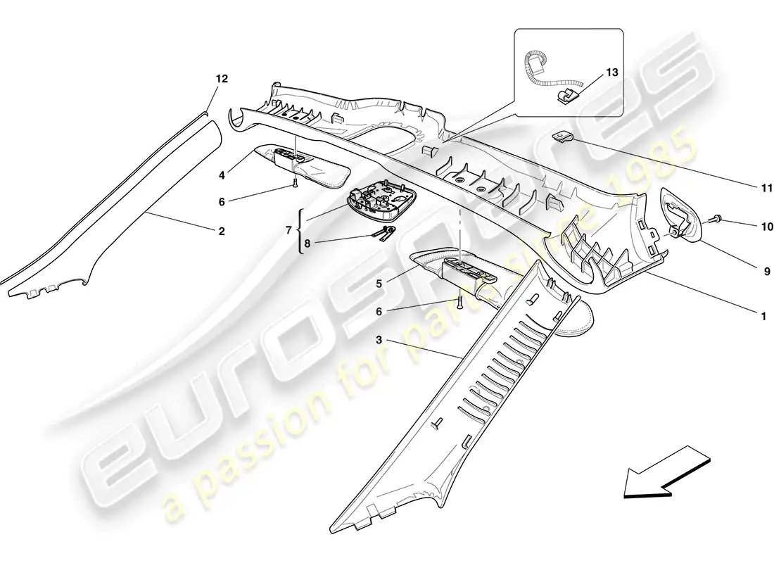 ferrari california (rhd) headliner trim and accessories parts diagram