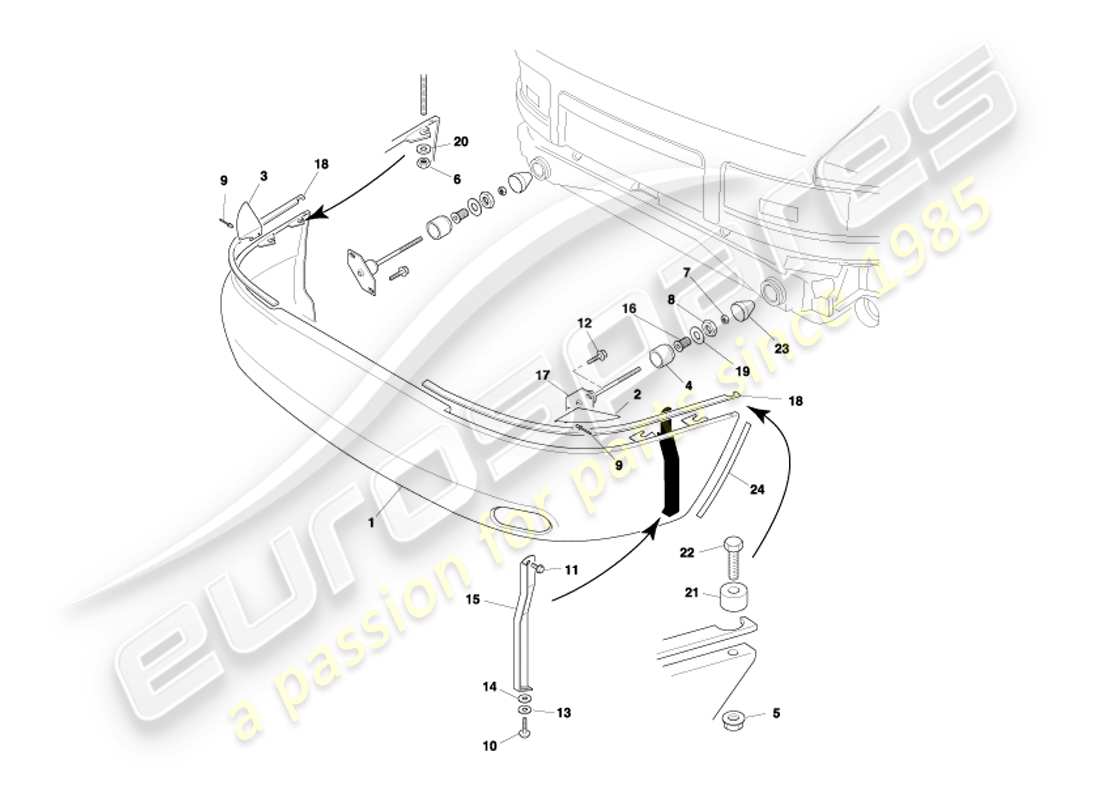 aston martin db7 vantage (2003) rear bumper, non e.a. parts diagram