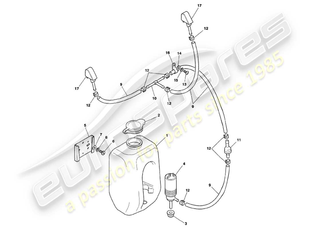 aston martin v8 volante (1999) windscreen washers part diagram