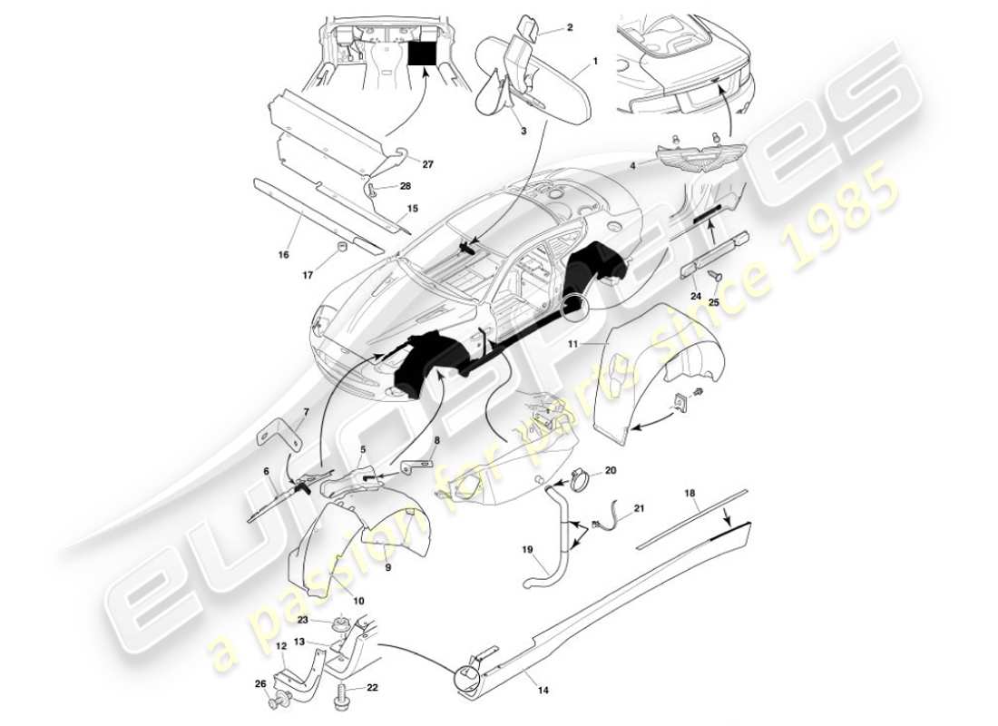 aston martin vanquish (2001) body fittings parts diagram