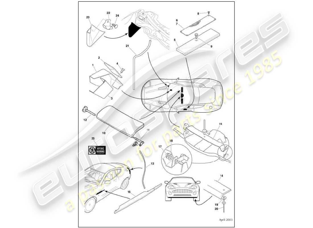 aston martin vanquish (2001) body fittings parts diagram