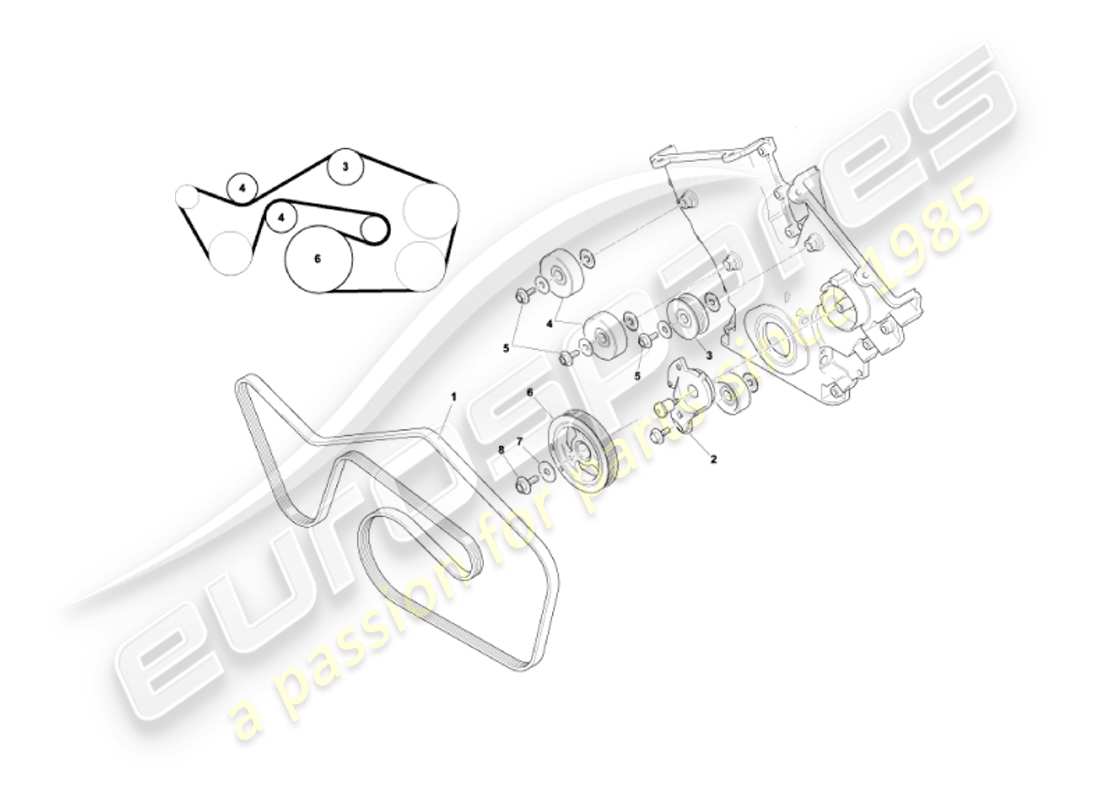 aston martin vanquish (2003) drive belts, tensioner & pulleys part diagram