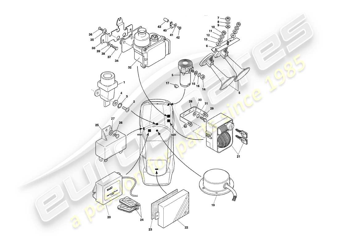 aston martin v8 coupe (1999) underbonnet components, vin v79079-79091 part diagram