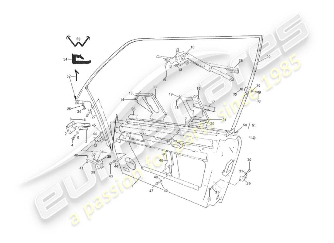 aston martin v8 virage (1999) doors, saloon part diagram