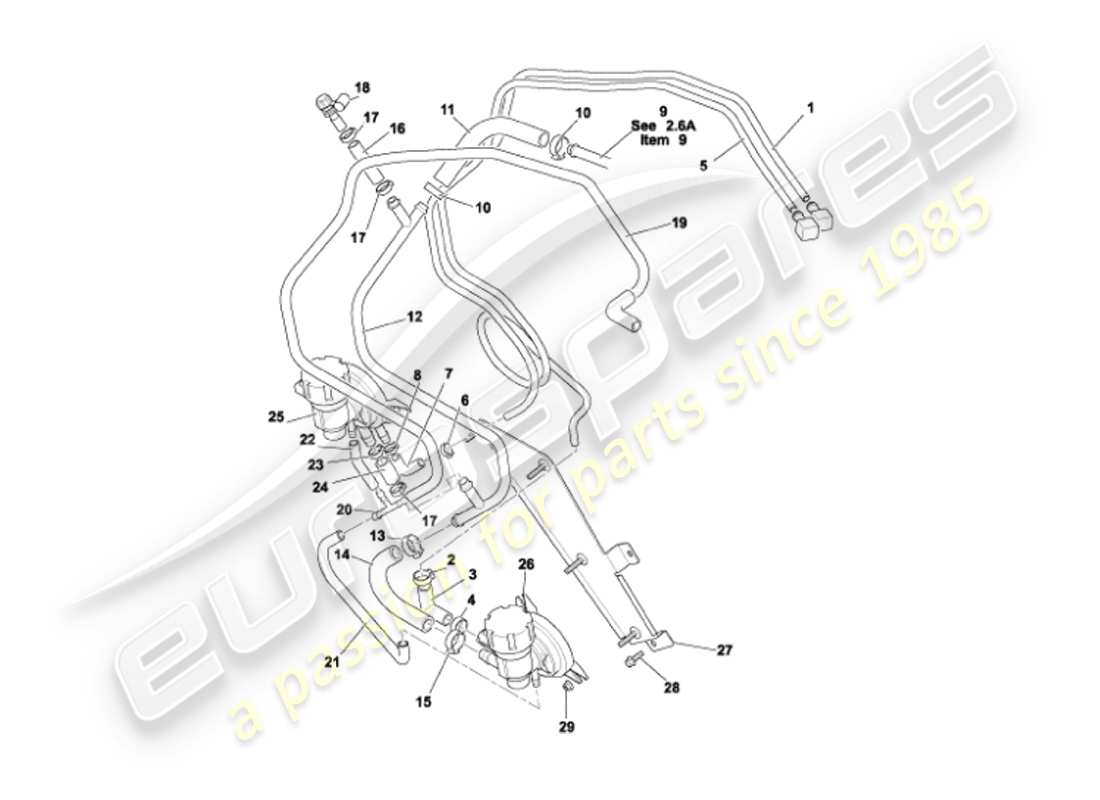 aston martin vanquish (2007) fuel pipes part diagram