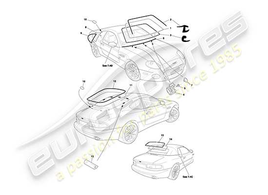 aston martin db7 vantage (2001) glass part diagram