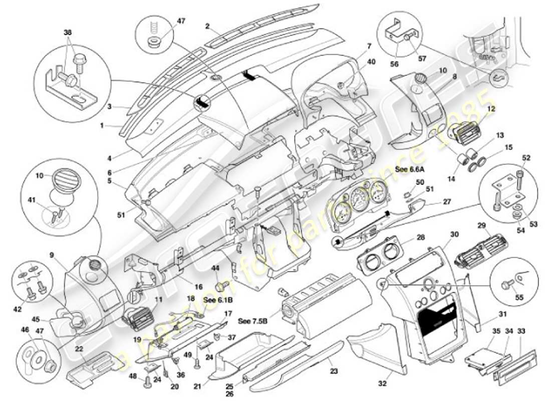 aston martin vanquish (2001) fasci & trim parts diagram