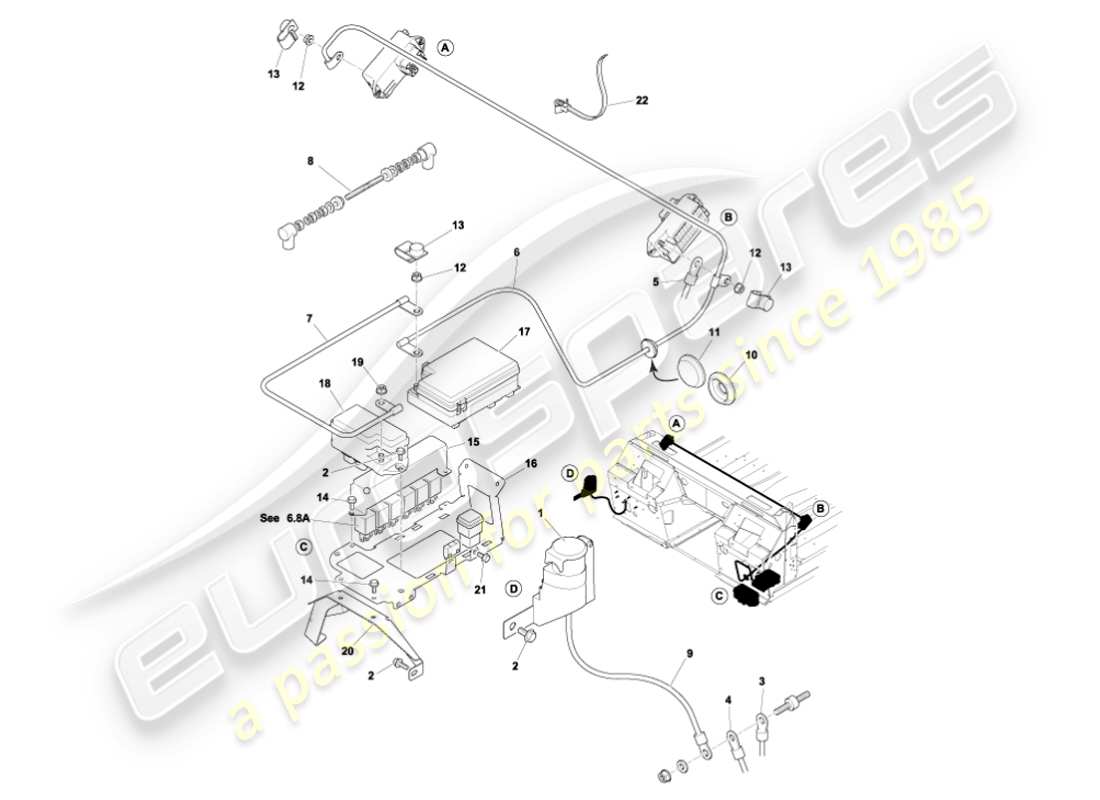 aston martin vanquish (2001) battery & cables parts diagram