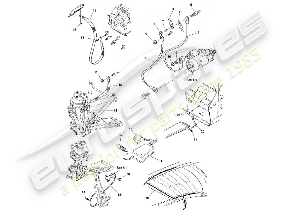 aston martin vanquish (2001) battery & cables parts diagram