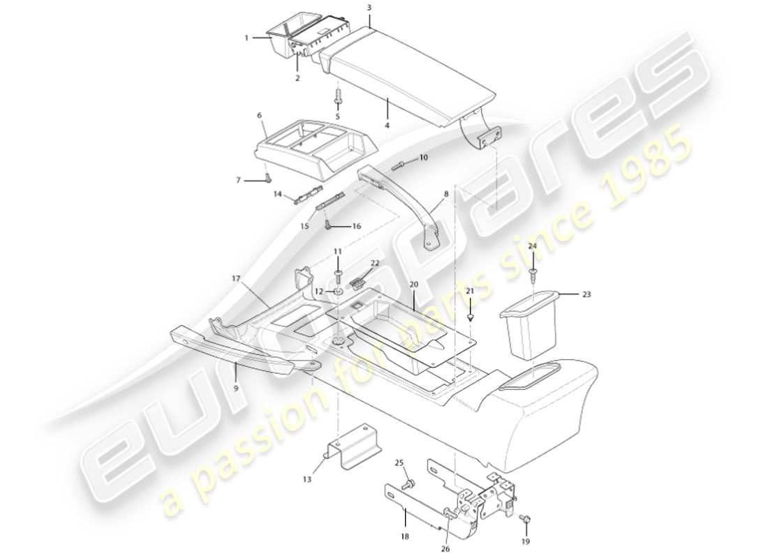 aston martin vanquish (2001) centre console & trim parts diagram