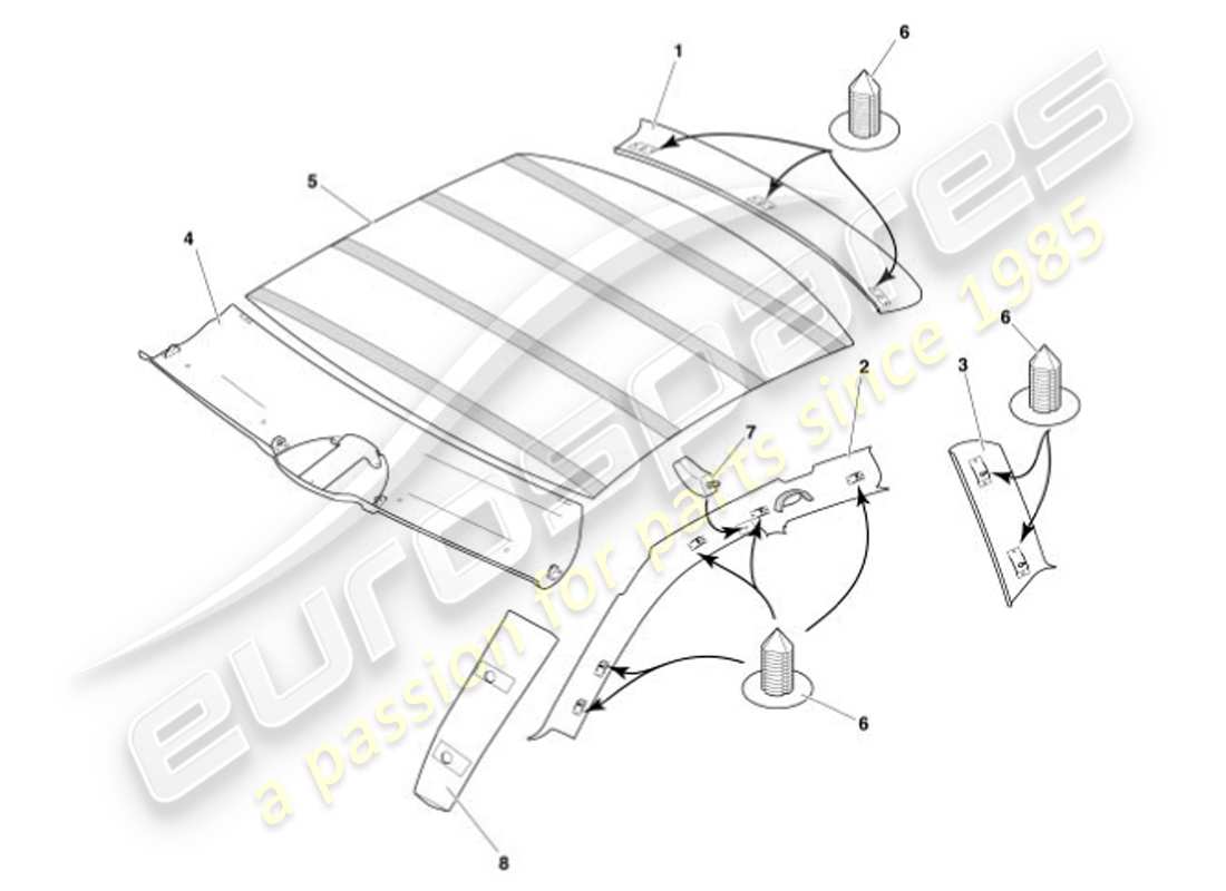 aston martin vanquish (2001) upper trim & roof lining parts diagram