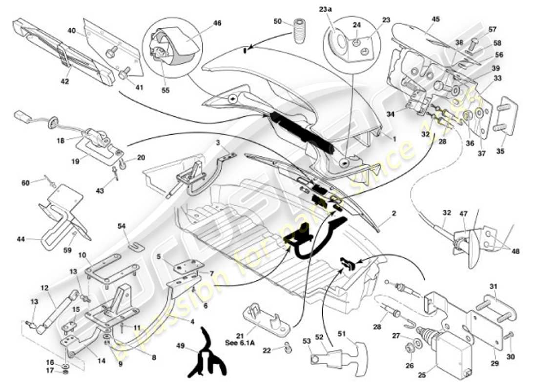 aston martin vanquish (2001) trunk lid parts diagram